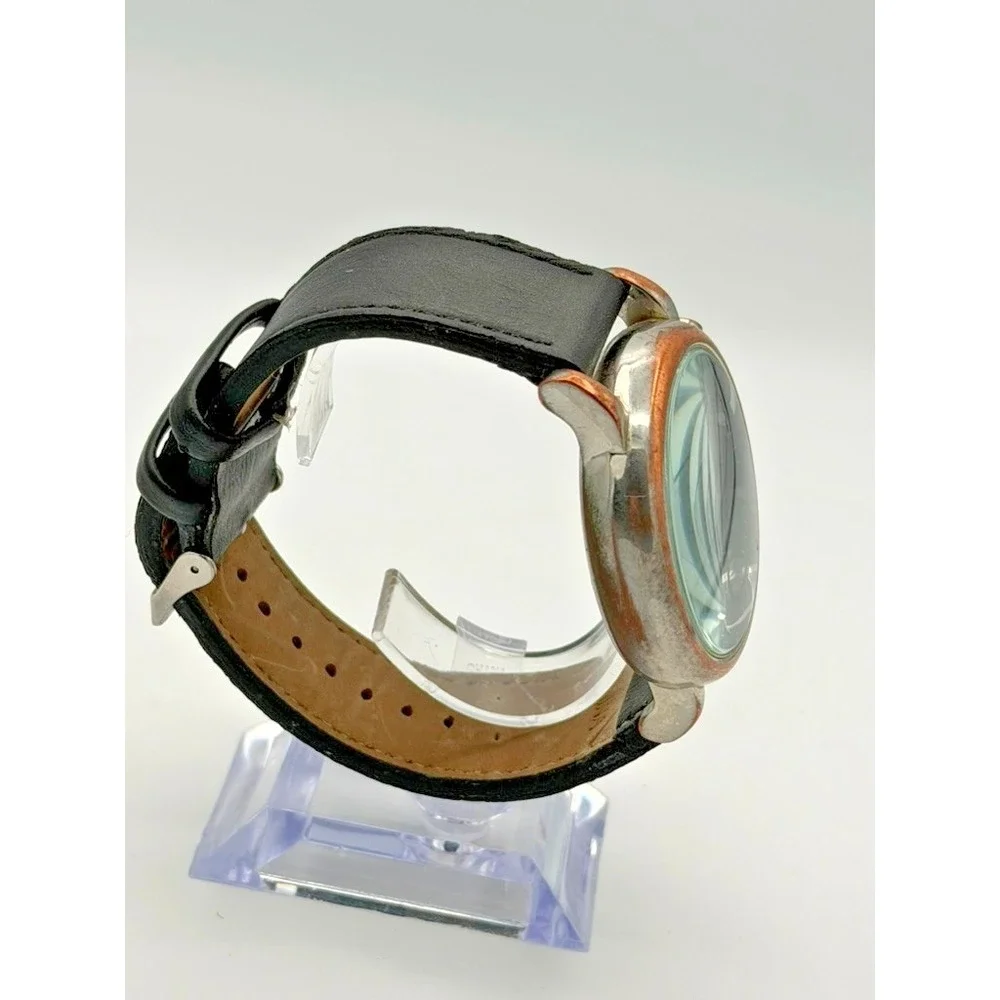IZOD Chronograph Style Watch Black Dial Leather Strap Quartz Men's Wristwatch